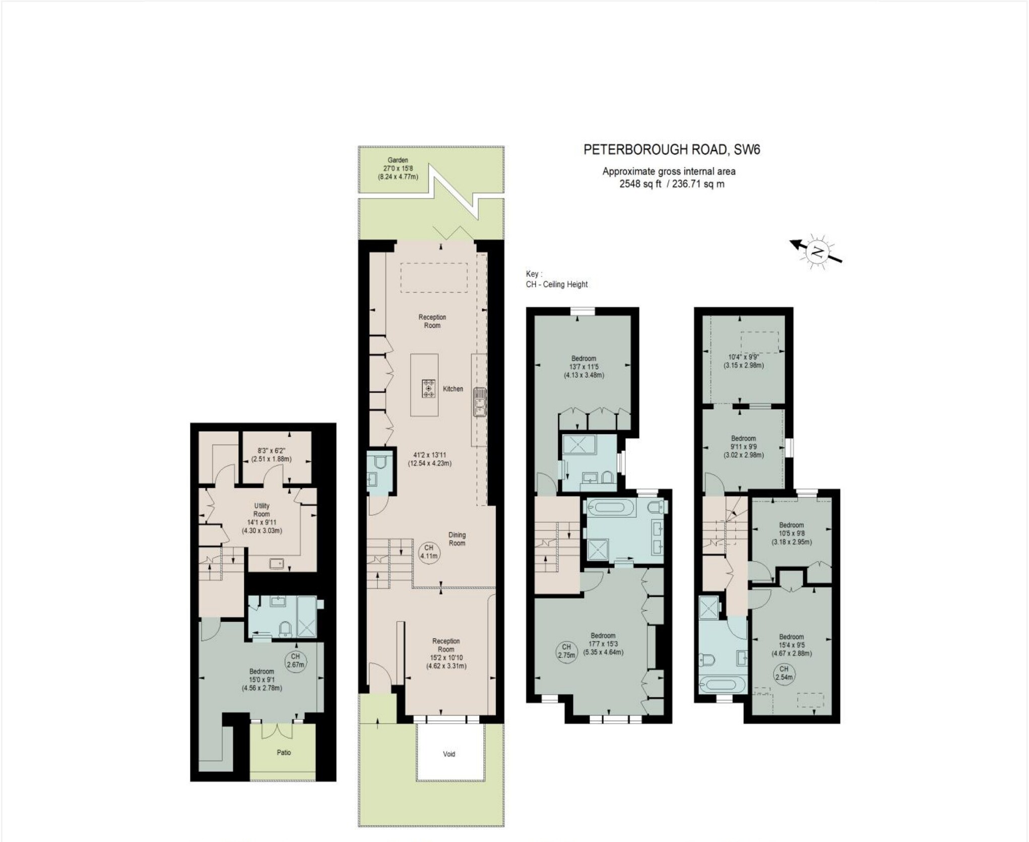 Floorplan of 59 Peterborough Road across four floors